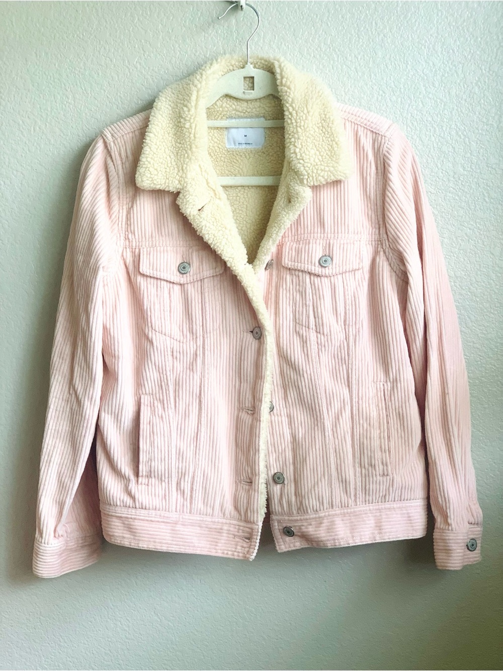 Old Navy Light Pink Corduroy Jacket Sherpa Lined Women’s Medium Fall Winter